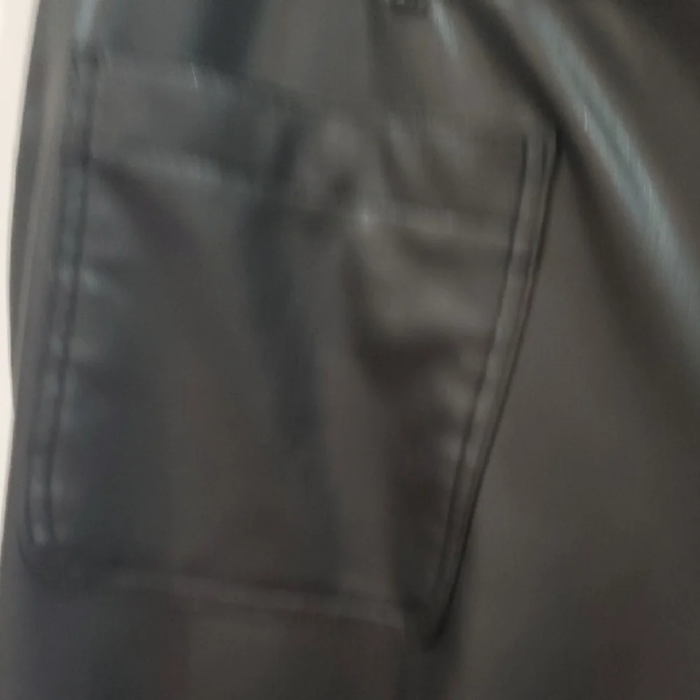 Edgely Faux Leather Women's Black Wide Leg Ankle Pants